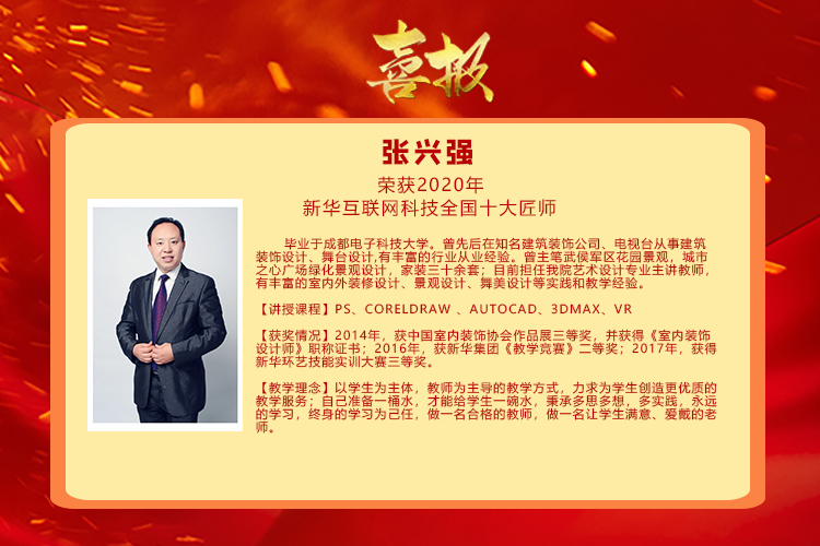 熱烈祝賀張興強(qiáng)老師榮獲新華互聯(lián)網(wǎng)科技十大匠師榮譽(yù)稱號(hào)